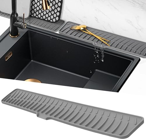 Volminex Tappetino Lavello Cucina Silicone, Paraspruzzi per Lavello Cucina, Tappetini per Rubinetto, Vassoio Antigoccia Cucina, Tappetino di Drenaggio per Proteggere il Piano di Lavoro (Grigio, 60 cm)