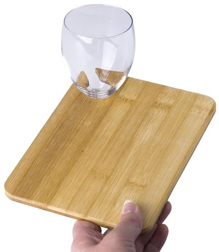 noTrash2003 Lot de 2 planches de service en bois avec support pour verre à vin, tapas, planche à apéritif, également utilisable comme assiette ou planche à découper, fête, barbecue, réception, buffet