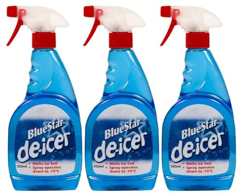 ANGIX 3 x Blue Star De-Icer 500ml Trigger Spray Bottle, Effective Down to -15°C, Melts Ice Fast, Ideal for Winter Weather, Powerful Formula for Quick Ice Removal Windshield De-Icers