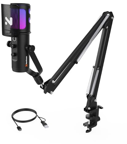 NearStream RGB Gaming Microphone for PC with Noise Canceling/Monitor/Mute/Gain/Removable Pop Filter, USB Condenser Mic with Boom Arm for Stream/Podcast/Twitch/Discord/YouTube/PS4/PS5(AM30U)