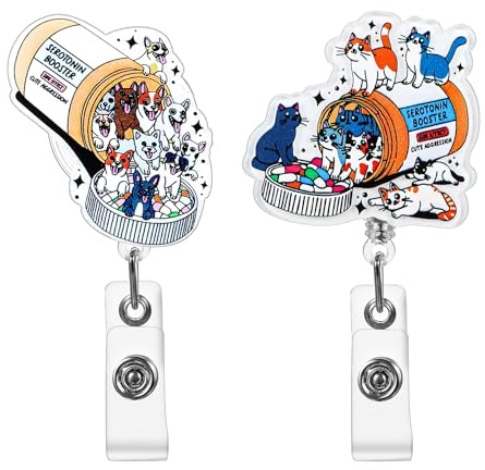 Lnngub Cute Cat Badge Reel Retractable, Funny Badges Holder Accessories with 360 Degree Swivel Clip ID Name Tag Card for Nursing Doctor Student Teacher Office Gifts