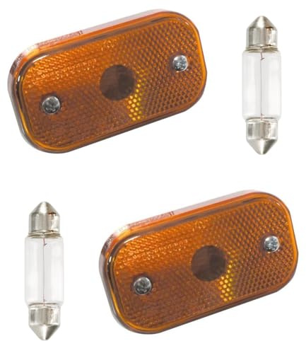 Rebadis 2x Feu de position orange rectangulaire pour remorque, feux de Gabarit latéral 12v, livré avec ampoules, (90mm x 49mm) version AJBA à fixer