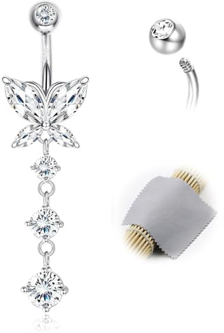 AceFun ombligo piercing 8mm Plata de ley genuino 925 esterlina mariposa largo vientre piercing joyería barbillas curvas premium para las mujeres