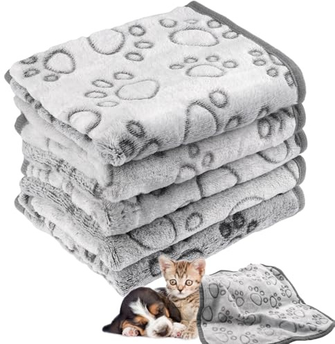 Vylro 5 Pezzi Coperta per Cani e Gatti in Flanella Antipelo,60cm x 40cm Copertina Gatto,Lavabile,Grigia Copertina Cane Piccola Taglia,Coperte Pile Cani perr Divani,Pavimento,Letti e Seggiolini Auto