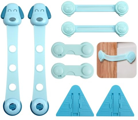 8PCS Child Safety Cupboard Locks, Baby Proof Cupboard Locks in 4 Styles, Adhesive Child Locks for Kitchen Cabinets Drawers Cupboards Appliances
