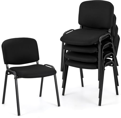 GIANTEX Lot de 5 Chaise Salle d'Attente Empilables, Siège et Dossier Rembourrés, Chaise Visiteur Ergonomique, Cadre en Métal, Charge 150 kg, Patins Antidérapants, pour Salle d'Attente, Bureau, Noir