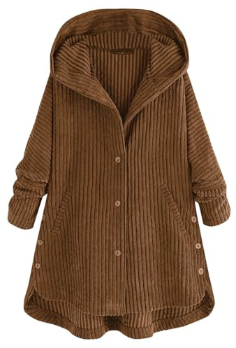 WWricotta Giacca con cappuccio in velluto a coste casual alla moda per donna autunno e inverno