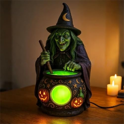 Lámpara de bruja de Halloween, lámpara de sombrero de bruja de vidrieras, luz gótica de sombrero de mago para decoración, figura decorativa espeluznante, luz nocturna para fiesta de Halloween en
