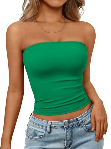 Trendy Queen Womens Strapless Tube Tops Basic Backless Sleeveless Bandeau Going Out Crop Tops Cute 2025 Summer Clothes Green M