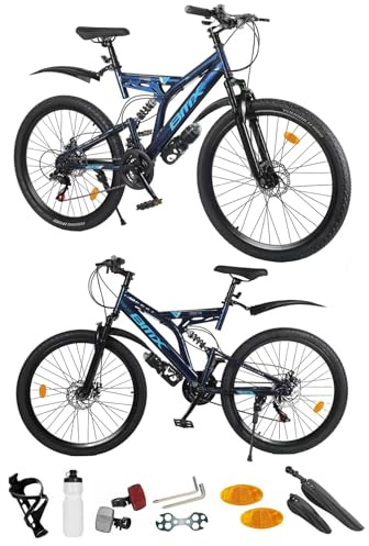 24, 26”, 27.5 Inch Mountain Bike, Adult Bicycle, Teenager Bike, Sport’s Cycle, Unisex MTB, Men & Women’s Bike,19 KG Lightweight, Dual Suspension, 21 Speed, Double Disc Brakes (26 Inch)