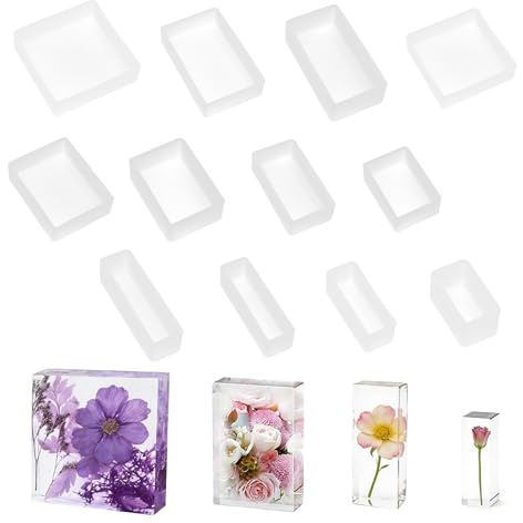 Neikafan 12 Pezzi Stampi Rettangolari in Silicone per Resina Epossidica Cubo Stampi Quadrato per Rosa in Resina Epossidica per Fabbricazione Gioielli Candela e Sapone, Fai Da te Deco