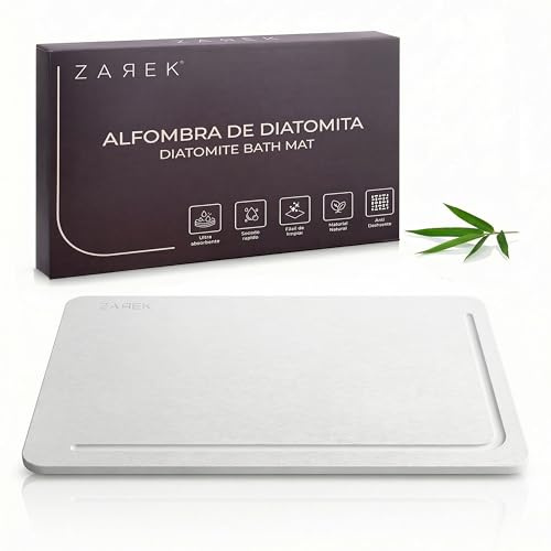 ZAREK Alfombra Diatomita Baño Antideslizante – Alfombrilla Baño Secado Rápido y Ultra Absorbente - Piedra Diatomita Baño Antibacteriana - Ideal para Ducha, Bañera y Cocina - 60x39 cm