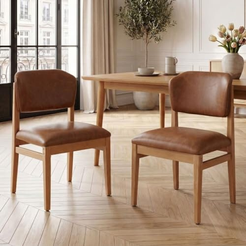 chairus Wooden Dining Chairs Set of 2, Mid-Century Kitchen Chair, Brown