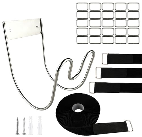 suaywo Soporte para manguera de acero inoxidable, soporte de pared para manguera de jardín, incluye cinta de , tornillos y clips de hierro, montaje en pared para jardín y exterior