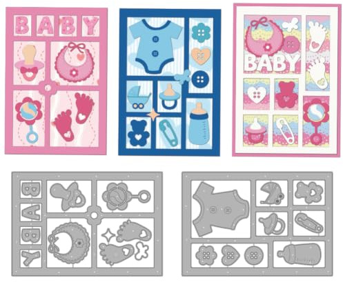 MAYJOYDIY Matrices de Découpes Métalliques Nouveau-né Biberon Shaker Dies de Découpe Gabarit de Gaufrage Poussette Modèles de Découpe pour Création de Cartes Album Scrapbooking Décor