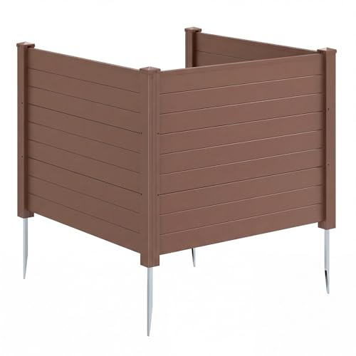 GYMAX Lot de 3 Panneaux Brise Vue Extérieur Décoratifs en Plastique | Clôture de Jardin avec Piquets Galvanisés pour Climatiseur, Poubelles et Cour