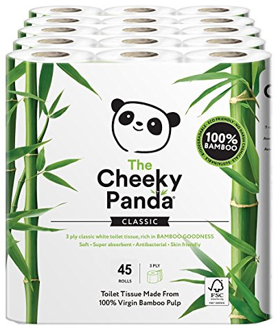 The Cheeky Panda Luxury Sustainable Bamboo Toilet Roll Tissue Paper 45 Rolls 3 ply - Soft, Skin Friendly, Super Absorbent, No Harsh Chemicals