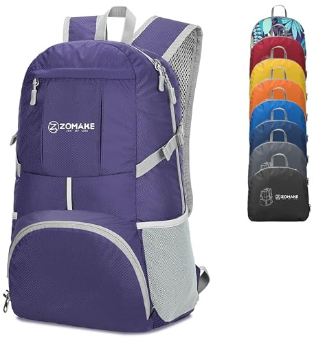 ZOMAKE Zaino Pieghevole Ultraleggero, Zainetto Leggero Ripiegabile da Viaggio 35L, Richiudibile Backpack Salvaspazio Trekking Tascabile Piccolo per Uomo Donna (Viola)