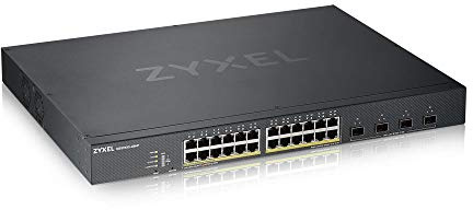 Zyxel Gigabit Ethernet Smart-Managed PoE+ Switch mit 24 Ports, einem Budget von 375 Watt und vier 10G SFP+ Slots, Hybrid Cloud-Modus [XGS1930-28HP]