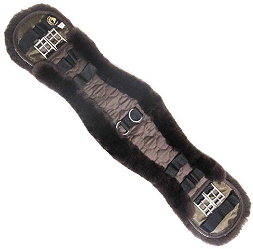 Merauno - Cintura da sella in pelliccia di agnello, anatomica per dressage, con forma concava, con pelliccia di agnello naturale, marrone e nero