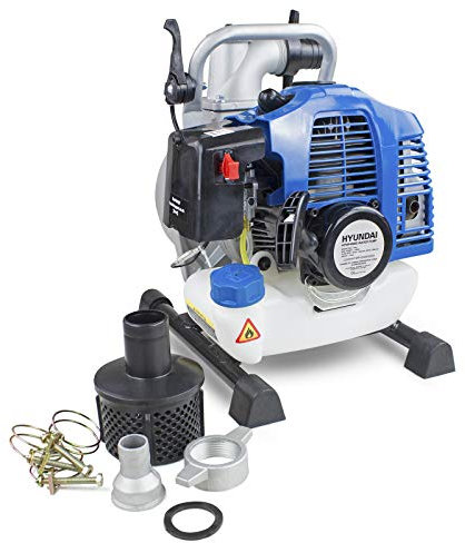 Hyundai Lightweight Petrol Clean Water Pump – 43cc 2-Stroke Engine, 250L/Min Flow Rate, 35m Head, Portable with Suction Strainer & 3 Year Warranty