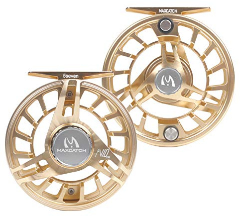 Maxcatch AVID PRO Fly Fishing Reel with CNC-machined Aluminum Body Super Large Arbor Design-3/5, 5/7, 7/9, 9/11 Weights (Gold, 3/5wt)