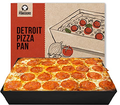 Chef Pomodoro Padella per Pizza Detroid, 14 x 10 Pollici (Rettangolare) Alluminio Anodizzato, Utensili da Cucina Pre-Stagionati