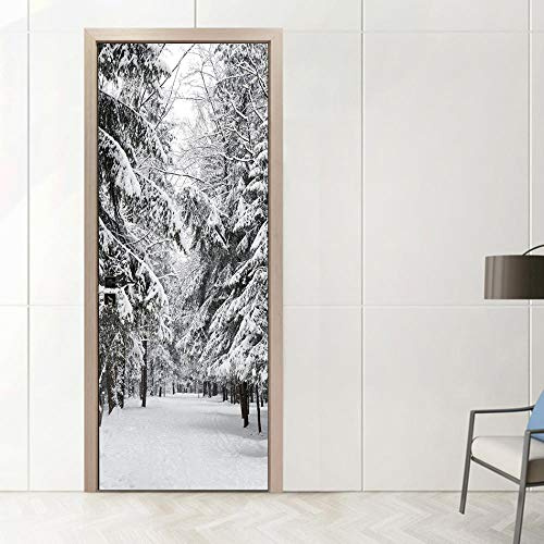 CBWRAW Adesivi Per Porte 3D Carta Parati Paesaggio Della Foresta Di Pini Innevati Interne Soggiorno Camera Da Letto Carta Da Parati In Pvc Autoadesivo Impermeabile Poster Murale Fotomurali Arredo Casa