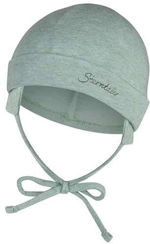 Sterntaler OCS Beanie Melange – Unisex Baby Mütze aus Melange-Singlejersey (Bio) – weiche Kopfbedeckung mit zwei Tragevarianten – lässige Übergangsmütze für Babys & Kinder – steingrün, Gr. 45