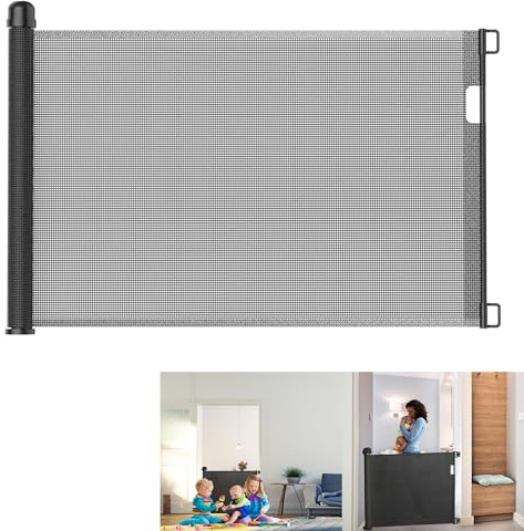YRHome Dörrskyddsgaller utdragbart 0–180 cm babytrappskydd trappskyddsrullgardin rulle för spädbarn och husdjur, barnskyddsgaller baby, avstängningsgaller för trappor, dörrar, inomhus utomhus, svart