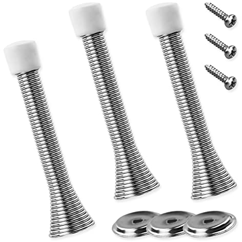 Set di fermaporta a molla in argento, fermaporta in metallo spesso con piastra di base, vite lunghe con gomma antiscivolo per pareti e porte