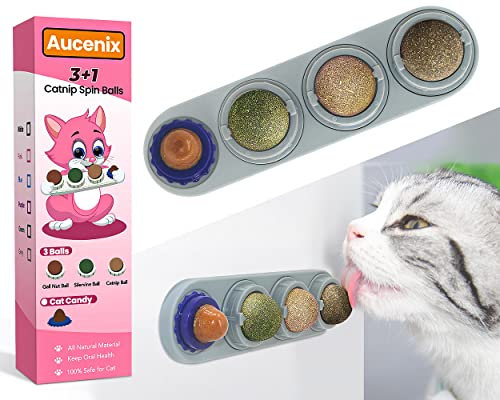 Aucenix Katzenminze Ball, 4 Stück Natürliche Katzenminze Bälle Spielzeug für Katzen Lecken, Drehbare Zahnreinigung Dental Katze Spielzeug, Katzenminze Spielzeug für Kätzchen (Grau)