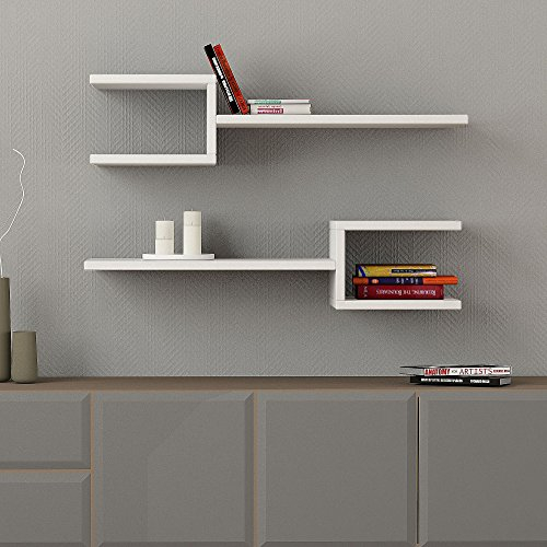 Hocuspicus | Modernes Wandregal Set mit 2 Regalen | Einzigartiges Gabeldesign | Wohnzimmer, Büro, und mehr | Buch- und Zubehör-Organizer | Wandregale mit Multi-Farboptionen | Weiß