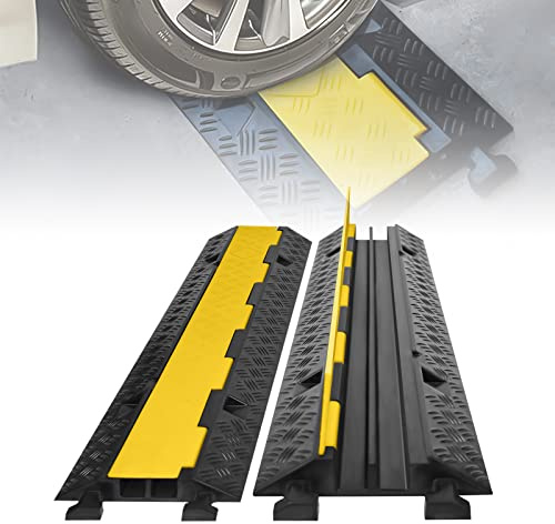 ACXIN Tappetino protettivo per cavi 2 pezzi 2 canali, 100 x 24 x 5 cm, protezione anti-attraversamento per cavi, ponte cavi in gomma di qualità industriale con modulare (nero)