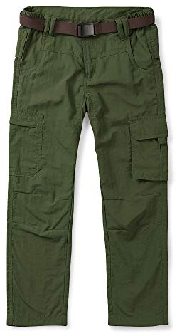 Kids Boys Youth Hiking Pants,Outdoor Travel Safari Quick Dry Lightweight Trousers Army Green Tag 180-Age of 12-13