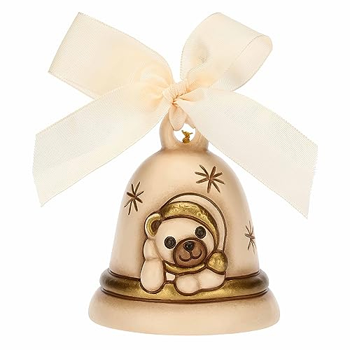 THUN - Glocke Limited Edition 2023 Creme mit Teddy aus Keramik, handdekoriert, Weihnachtsdekoration, 7,3 x 7,3 x 8,5 cm h