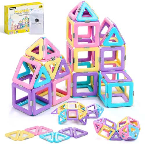 ECHOCUBE Blocs de Construction Magnétiques, 40 PCS Pièces Magnétiques de Construction pour Enfants, Ensemble de Blocs Magnétiques d'apprentissage Créatif Set Cadeau pour Garçons et Filles