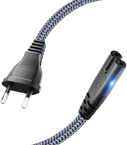 Stromkabel 2 Polig, Goalfish Netzkabel Stromkabel Strom Kabel Stecker Typ C Eurostecker (CEE 7/16 auf C7) Nylon-Geflecht Kleingerätekabel mit VDE für PS5 / PS4 / PS3 / Xbox Serie X/S,TV Blu-Ray - 1M