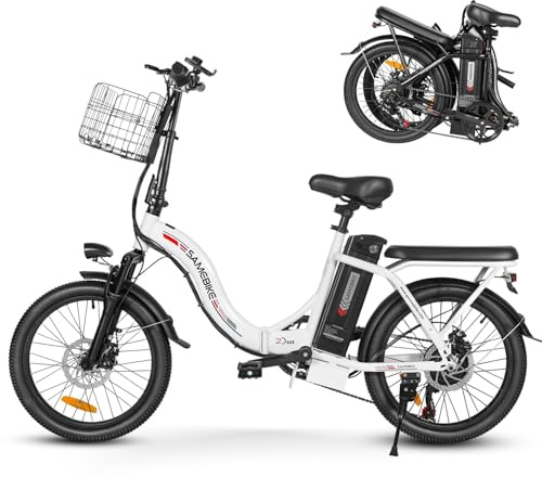 SAMEBIKE 20 Bicicleta Eléctrica Plegable Urbana del Viajero Adulto de la E-Bici de la Batería Desprendible de la E Bike 36V 12Ah (Blanco)