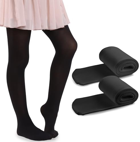 MANA MANA Lot De 2 Collants Unis Pour Filles – Collants Opaques Pour Enfants Pour L'école, La Danse, Le Ballet – Doux Et Élégants, 40 Den, Fabriqués En Italie, 2 Paires, Nero, 146/152 cm