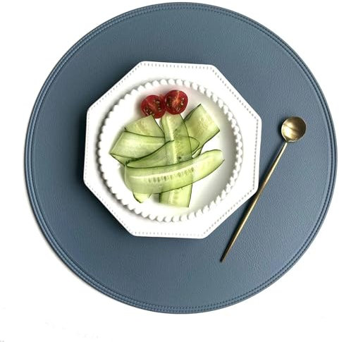 JTKSSCS Manteles Individuales Manteles Individuales de Cuero for Posavasos, manteles Individuales de PVC for Placa Redonda, decoración de Mesa de Comedor y Cocina, 4 Uds.(Blue)