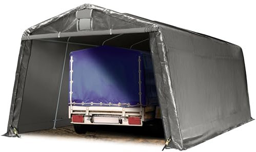 TOOLPORT Tendone Garage 3,3x6,2 m grigio PE 600 N Costruzione Stabile in Acciaio Garage per Moto