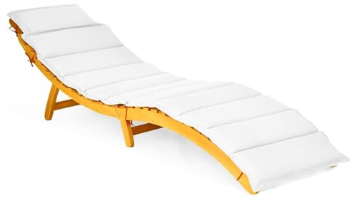 COSTWAY Bain de Soleil, Chaise Longue Pliante, Coussins Colorés Double Face, Bois d’Acacia, Charge 180 kg, Transat Jardin Exterieur, Appui-tête, pour Plage Pelouse Jardin, 190 x 55 x 52 cm