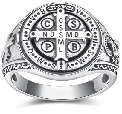 ADMETUS Heiliger Benedikt Ring Silber 925 San Benito Medallion St. Benedict Ringe Schutz Schmuck Religiöse Geschenk für Herren Ringgröße 62