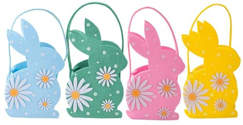 Paniers de Pâques en feutre, paniers d'oeufs de Pâques,4x Bunny Shape Felt Pankets pour garçons Girls | Scènes traditionnelles accessoires intérieurs extérieurs de chasse colorée décor pour chocolat,