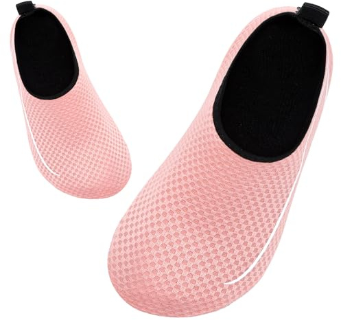 Kids Swim Water Shoes for Girls Toddlers Baby Aqua Socks for Kids Quick Dry Pool Beach Barefoot Children（Line Pink 26/27