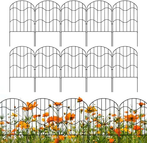 Clôture de jardin décorative – Panneaux de clôture en métal | 10 x barrière pour animaux | Bordure extérieure de parterre de fleurs | Clôtures temporaires antirouille pour animaux domestiques, pelouse