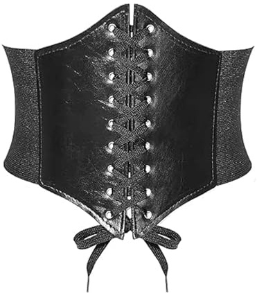 FSTIANXIA Cintura a corsetto con lacci, fascia elastica larga elastica con legatura retrò, ampia cintura in vita per donne, Nero , Taglia unica