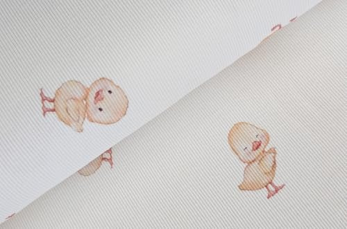 generisch Rippjersey Bedruckt - Jersey Stoff Meterware Rippen - Baumwolljersey Tiere - Gerippter Stretchstoff, Rippenstrick, Rippstoff *ab 50cm, Farbe: 001 Enten Creme