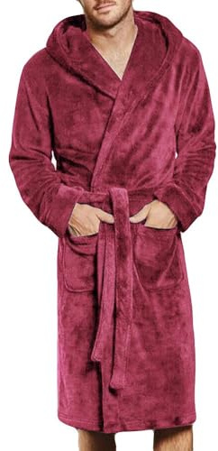 Generisch Peignoir de bain en tissu éponge pour homme - Couleur unie - Peignoir de sauna - Épais - Manches longues - Peignoir d'intérieur avec poches et ceinture - Pyjamas - Vêtements de détente